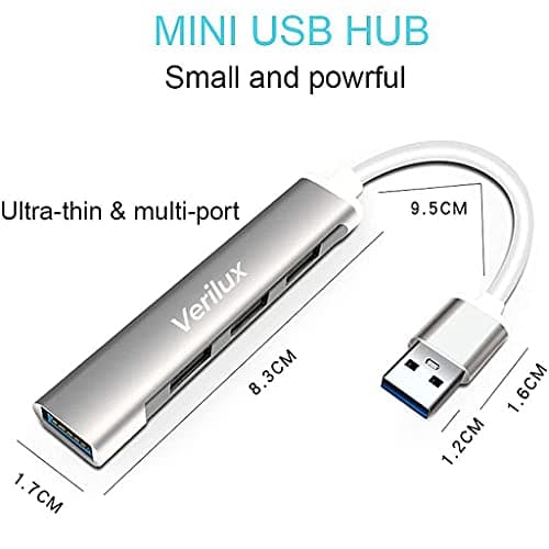 Verilux® USB Hub 3.0 for PC Multiport Adapter with 4 USB Ports High Speed 3.0 for Laptop Aluminium Extender with Multi Port for MacBook, Mac Pro Mini, iMac 3