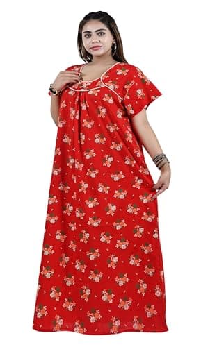 Bejod's Collection Women's Nighty Cotton Maxi Nightdress – Printed Floral Full-Length Nightgown, Plus Size Loose Fit Sleepwear Summer Nightwear for Women XL-3XL (Red, XXL) 3