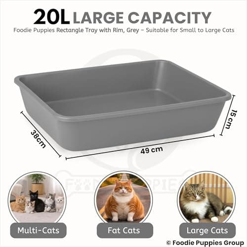 Foodie Puppies Litter Tray for Cat and Kitten - Grey (Small, Plain Rectangle Tray) | Reduces Odor, Perfect Starter for Toilet/Potty Training | Cat Litter Tray for All Breeds (49 x 38 x 15 cm) 2