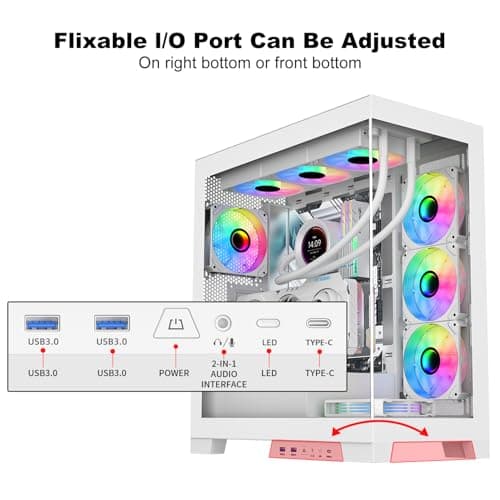 SAMA NEVIEW 4503 Mid Tower PC Case, Panoramic Dual Tempered Glass ATX Gaming Case, 4×120mm ARGB Fans with Hub, High Airflow, Back-Connector Ready, Type-C & 2× USB 3.0, 360mm AIO Support, White 3