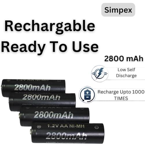 Simpexs 2800mAh High Power Ni-MH AA Ready to Use Rechargeable Battery with Quick Charging and Low Self Discharge, Can Charge up to 1000 Times (Black, 2800mAh-Pack of 4) 3