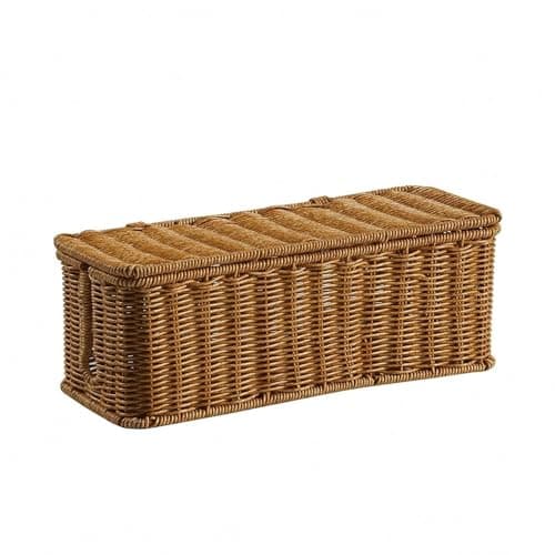 SNAPPSY Basket-Like Rattan-Style Cable Box Desktop Lidded Cable Box Natural Brown Power Strip Cover Decorative, S Double Teardrop