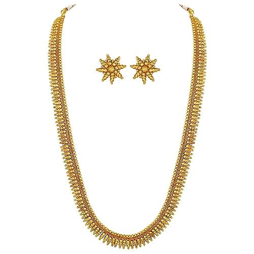 Peora Traditional Gold Plated Maharani Haar Necklace with Earrings South Indian Traditional Festive Bridal Wear Jewellery Set Gift for Women