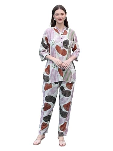 TITTLI Printed Rayon Fabric Mandarin Collar Tunic Kurti & Trouser Co-Ord Set for Women | Casual Wear Two Piece Outfit | Summer Co-Ord Set for Women | Available Sizes - L, XL, XXL Green