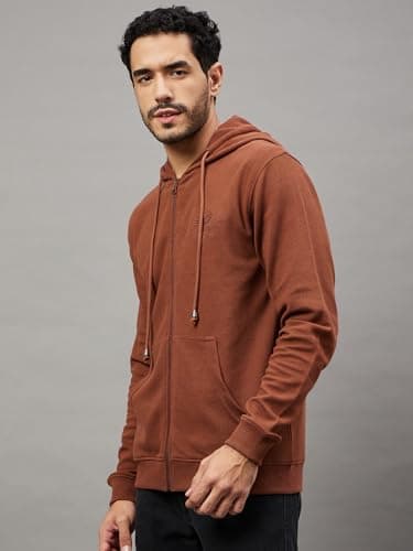 Club York Men’s Brown Zip Up Hoodie | Casual Full Sleeve Hooded Sweatshirt with Front Pockets | Cotton Blend Slim Fit Winter Wear | Stylish Solid Hoodie Jacket for Men_CY846 4
