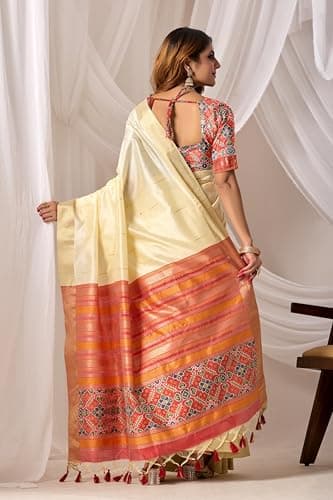 Amazon Brand - Anarva Women's Silk Saree With Blouse Piece | saree for women (snv-sada-bahar-cream) 3