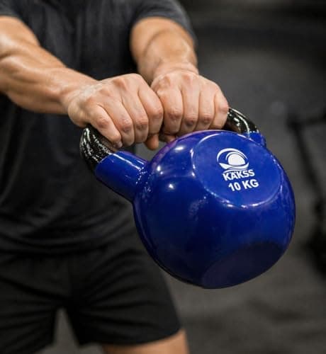 KAKSS Half Coating Vinyl Kettlebell, 10kg Blue Cast Iron Kettle Bell with Non-Slip Grip Handle for Strength Training, Home Gym Workout Equipment for Men & Women (Proudly Made in India) 5