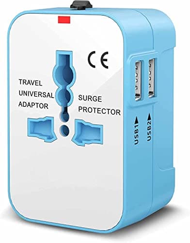 rts High Speed Travel Essentials Wall Charger Dual USB Universal Travel Adapter International All in One Worldwide Travel Multi Plug Adapter for USA EU UK AUS Cell Phone Laptop smart Phone (Blue)