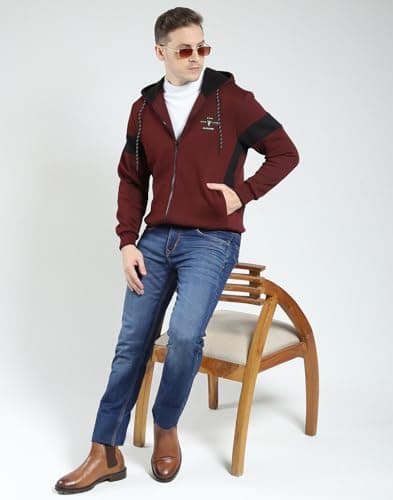 Monte Carlo Men's Regular Fit Hooded Sweatshirt | Solid Pattern | Full Sleeve | Stylish Winter Wear Hoodie for Men Wine M (Pack of 1) 5
