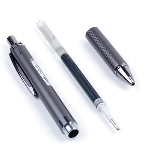 Pentel EnerGel Metal 0.7mm Roller Gel Pen | Aluminium Metal Matte Black Body | Textured Grip With Retractable Mechanism | Black Body, Blue Ink 5