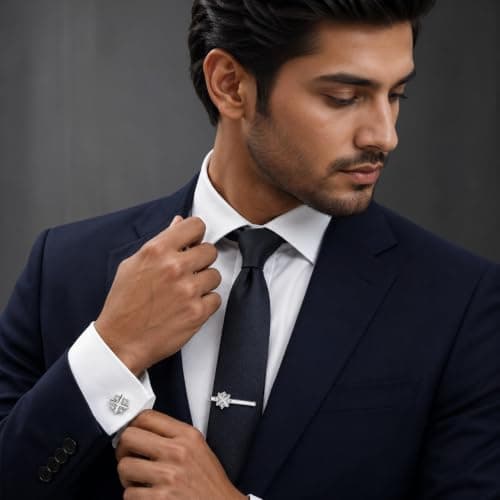 MEENAZ Men Jewellery Cufflinks for men formal Shirt Diamonds Crystals Tie pin for Mens in a Gift Box Valentines Day Gifts Silver Cufflink,Tie pin Combo Cuff link Set accessories for man -102 2