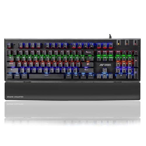 Ant Esports MK3500 Mechanical Gaming Keyboard, Red Linear Switches, RGB Rainbow Backlit, 26 Anti Ghosting keys, Removable Wrist Rest,Square Keycaps, Full Size Wired Keyboard for Windows/Mac/PC – Black