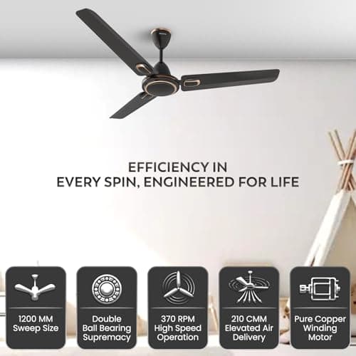 Polycab Superb Plus 1200mm Star Rated Ceiling Fan For Home | High Speed & Air Flow, 100% Copper | Saves up to 33% Electricity | 2 years warranty【Smoke Brown】 4