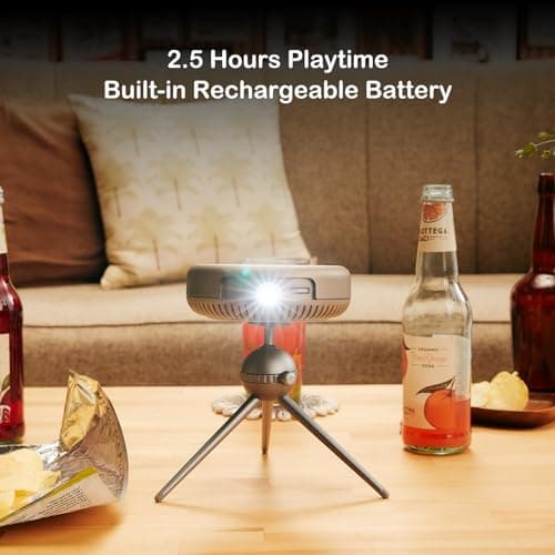 Mini Projector, Portable Pico Pocket Projector with Adjustable Stand, DLP Projector Cookie Projector, WiFi and Bluetooth, 1080P Support, Rechargeable Battery & Android System for Outdoors/Home Theater 4