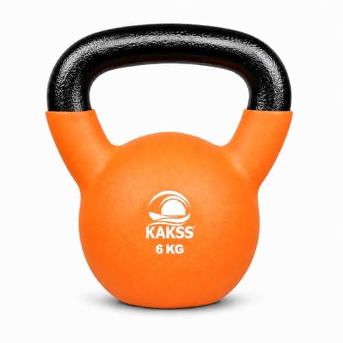 KAKSS Half Coating Neoprene Kettlebell, 6kg Orange Cast Iron Kettle Bell with Non-Slip Grip Handle for Strength Training, Home Gym Workout Equipment for Men & Women (Proudly Made in India)