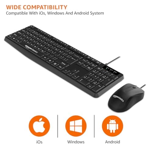 Amazon Basics Wired Keyboard and Mouse Combo l 1200 DPI l for Windows, Mac OS Computer 4