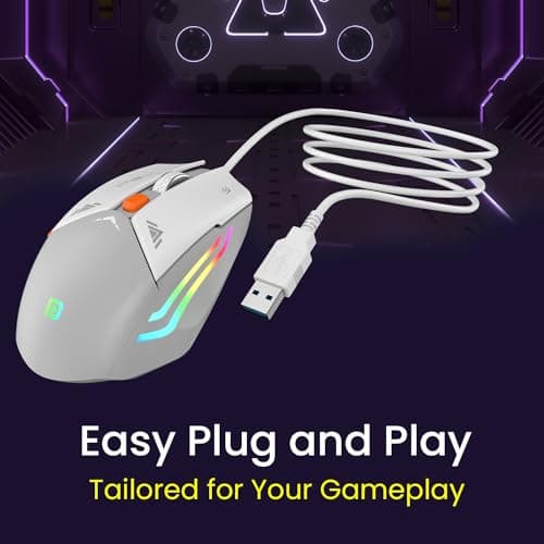 Portronics Vader Wired Gaming Mouse with 6 Buttons, Thumb Support, Adjustable DPI (6400 Max), RGB Light Effects, Ergonomic Design, 1.5 m Long USB Cable for Laptop & PC (Grey) 3