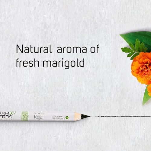 Farmherbs 100% Herbal All Natural Kajal Pencil For Adults - Premium Olive Wax Based Certified Lead-Free, Irritation-Free, Synthetic Chemical-Free, Smudgeproof Pack Of 1, Deep Black, Glossy Finish 5