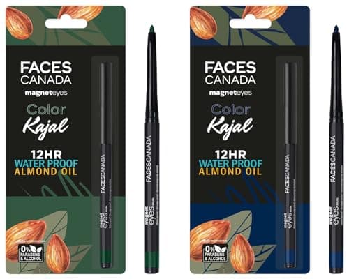 FACESCANADA Magneteyes Color Pencil Kajal - Green Appreciation 02 & Magneteyes Color Kajal - Blue Motivation 01, Matte Finish