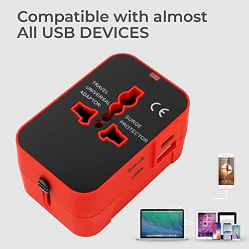 rts 224+ Countries Universal Travel Adapter with USB-C Type C & USB International All in One Travel Adapter, Universal Travel Essentials with 2.4A Universal Adaptor, for Phone, Laptop, Mobile, Tablet 3
