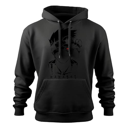 Khakey Men Fleece Hoodie | Anime Naruto Kakhashi Face Printed Trendy Stylish Hoodies | Best Winter Wear Sweatshirt with Hood (in, Alpha, XL, Regular, Black_0801)