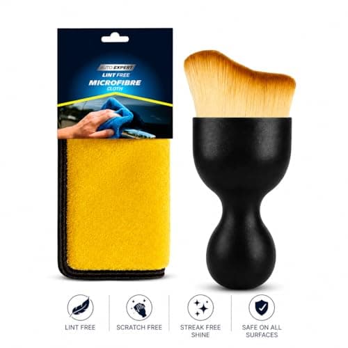 Premium Microfiber Cloth & Soft Detailing Brush | Car Cleaning Kit | Dashboard Dust Cleaner Brush | Scratch-Free Lint-Free Microfiber Towel | Car Interior & Exterior Cleaning Accessories (30*40)(S04) 2