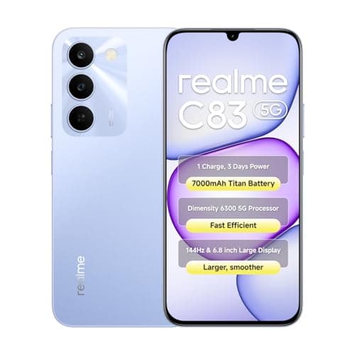 realme C83 Smartphone 6.8 Inch 144Hz Display 4GB RAM 128BG ROM 7000mAh Titan Battery Dimensity 6300 Processor Android 16, IP64 Waterproof Support AI Camera, Dual 5G SIM, GPS, WiFi Purple