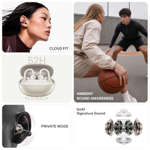 boAt Airdopes ProClip w/Air Conduction Tech, Feather-Light Earbuds, Clip-On Design, All Day Wear Comfort, Up to 52H Battery, 12mm Dynamic Drivers, App Support, BT v6.0, OWS Earbuds with mic(Silk Grey) 2