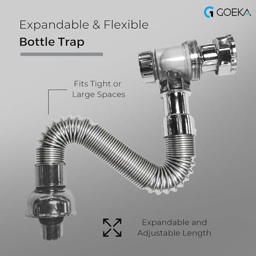 GOEKA® 2-in-1 ABS Bottle Trap with Convertible Waste Pipe | Expandable & Flexible Chrome Drain | Rust-Resistant Bathroom & Kitchen Basin Trap | Easy Installation 5