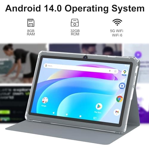 ZZB 7" Tablet, Android 15, 8GB RAM (5GB Expandable), 32GB ROM Tablets, Support 1TB MicroSD, Widevine L1, Dual Camera, 5G WiFi-6 Android Tablet with Case, 7 Inch Tablets + 2