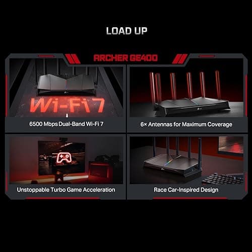TP-Link Archer GE400 BE6500 Dual-Band Wi-Fi 7 Gaming Router | 6.5 Gbps Speed | 2× 2.5G WAN LAN + 3× 1G LAN | USB 3.0 | 6 Antennas | RGB Gaming Panel | Compatible with Alexa & Google Assistant 4