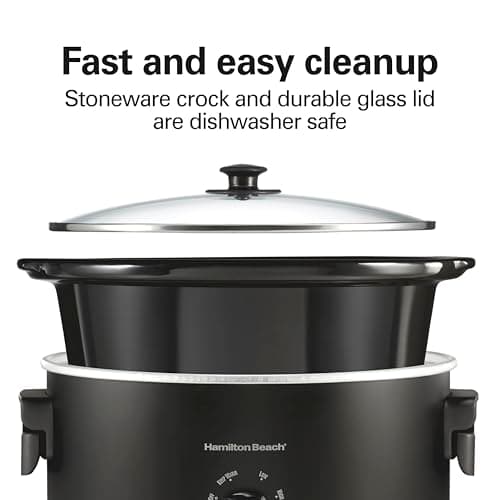 Hamilton Beach 33174 7-Quart Slow Cooker with Foldable Space-Saving Handles, 3 Heat Settings, Dishwasher Safe and Glass Lid, Black 5