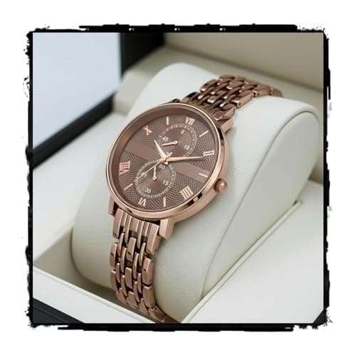 styledose Women's Luxury Black Analog Watch – Rose Gold Roman Numerals with Stylish Metal Chain Strap Wrist Watches for Women's & Girls&Miss&Ladies (Brown)