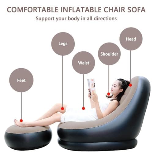 Drofail Inflatable Bean Bag Chair for Adults & Kids – Soft Flocked Air Sofa Lounge Seat, Portable Lazy Couch for Living Room, Bedroom Floor Chair (L Shape) 5