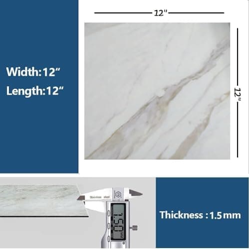 DHULKI Marble Vinyl Peel and Stick Floor Tile 4 PCS Stick on Flooring Waterproof Self-Adhesive Removable Vinyl Floor Tile Sticker for Bathroom Bedroom Kitchen Living Room (White) 2
