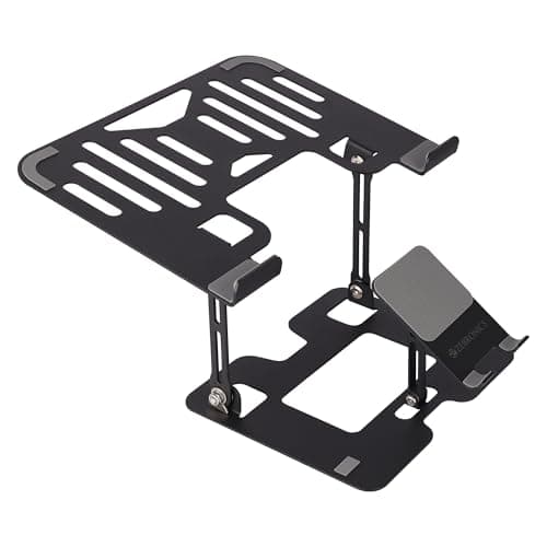 ZEBRONICS NS3500, Foldable Laptop Stand, with Mobile Stand, Upto 17 inch Compatible, Multi-Angle Adjustment, Anti-Slip Silicone Pads, Carbon Steel Body, Anti-Rust, for Laptop, Smartphones and Tablets