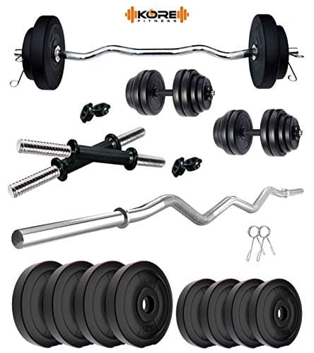Kore PVC 30 Kg Home Gym Set With One 3 Ft Curl Rod And One Pair Dumbbell Rods, Multicolour 2