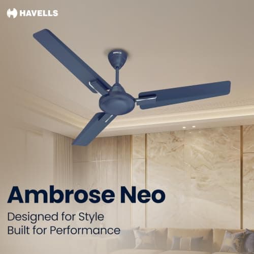 Havells 1200mm Ambrose Neo Energy Saving Ceiling Fan| High Speed, High Air Delivery| Strong & Powerful Motor|Air Delivery: 220 m³/min| Speed: 370 RPM| 2 Year Warranty |(Pack of 1, Matt Blue) 2