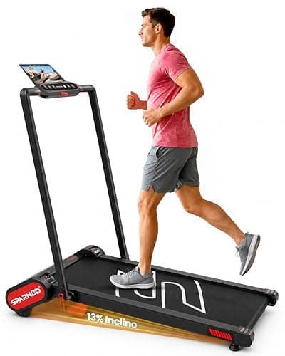 Sparnod Fitness STH-3011 Walking Pad Treadmill for Home Use, 2.5 HP Motor, Speed 1–12 km/h, 13% Auto Incline, Foldable, Remote Control, Safety Lock, Shock Absorption System, Max User Weight 120 Kg