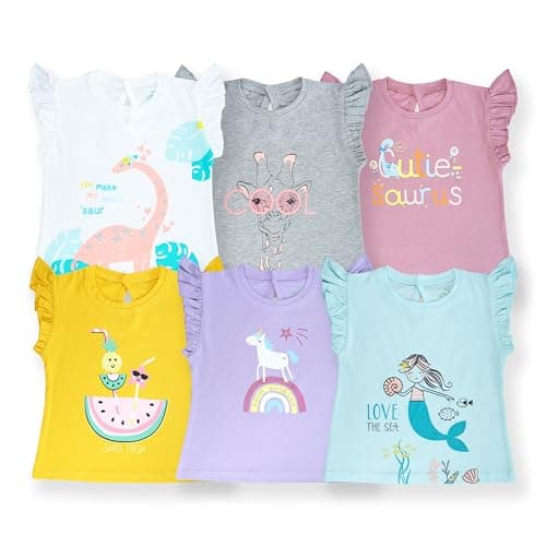 YUV Girl's Cotton Baby Regular Fit T-Shirt (Pack Of 6) (In-G-S2-6C-3_Grey,Pink,White,Blue,Lilac,Yellow_12-18 Months), 12 -18 Month, Multicolor