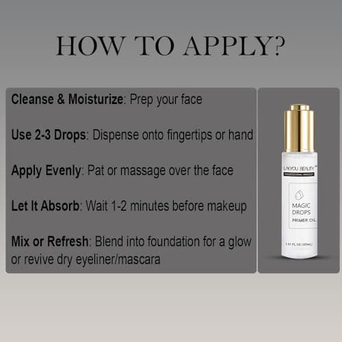 Lakyou Beauty Magic Drop Primer Oil | Lightweight Hydrating Face Primer Oil | Long-Lasting Makeup Base | Glow Finish for All Skin Types | 30ml 5