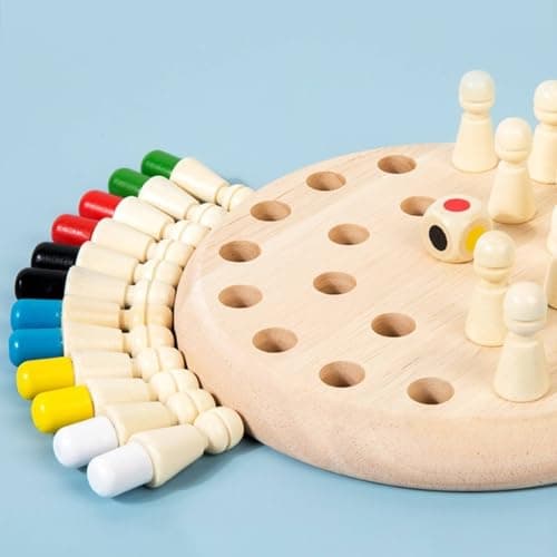 Bnf Parent-Child Interaction Wooden Memory Chess Family Fun Wooden Memory Chess Game Child-Centered Inspired Color Matching Board Game Polished Edges for Preschoolers 4