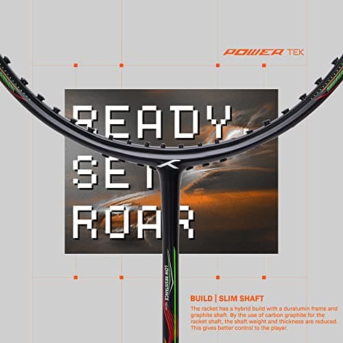 Hundred Powertek 1000 Pro Graphite Badminton Racket, Strung with Full Racket Cover, Lightweight Shuttle Bat for Intermediate Players – Black/Orange Red 3