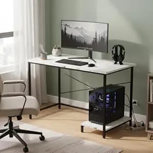 RIZIK STORE Folding Study Table for Small Spaces | 36 x 24 Inch Computer Desk with Laminated Top & Metal Frame | Space-Saving Writing Desk for Home Office, Bedroom, Study & Kids Room (White & Black)