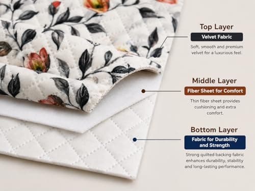 Homefab India Quilted Velvet Sofa Cover with Decorative Tassels for 1 Seater | Instant Sofa Makeover & Protector | Soft & Washable | Sofa Runner for Every Day Use - 23x30 Inch, Floral White 5