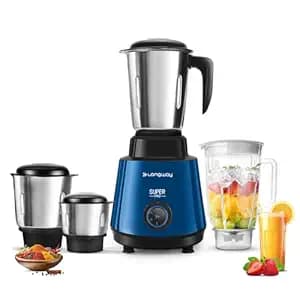 Longway Super Pro Juicer Mixer Grinder | Up to 750W Max Output Powerful Motor | 4 Jars for Grinding, Mixing, Juicing | 2 Years Warranty (Blue & Black)