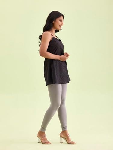 GO COLORS Soft Cotton Stretch Ankle Length Leggings for Women | Breathable, Mid Rise, Ebony Grey 3