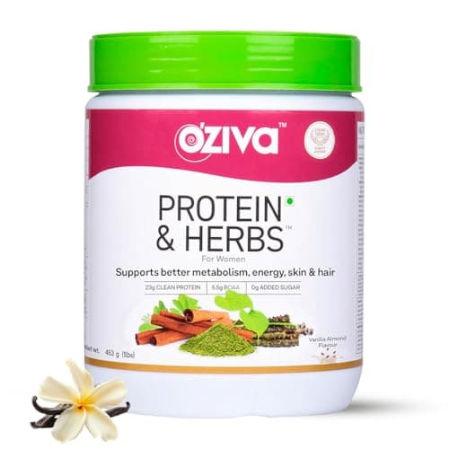 OZiva Protein & Herbs for Women (Vanilla Almond) I Manage Weight, Energy & Metabolism | Clean Protein, Shatavari, Green Tea I No Added Sugar, 1lbs (453gm)