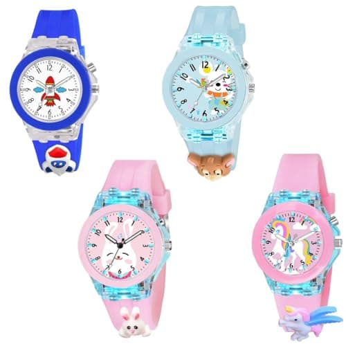 ON TIME OCTUS Kids Analouge Multi-Color Light Cute 3D Cartoon Character Boys and Girls Watch |Random Color and Design (KD-4 PCS (2 BOY-2 Girl)) 3