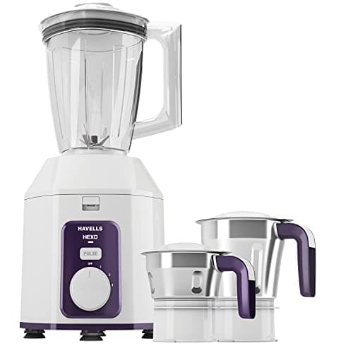 Havells Acrylonitrile Butadiene Styrene Hexo Blend Mix 1000 Watts With 3 Jar Blender (White & Purple),Ghfmgcbv100